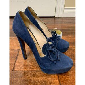Prada Blue Suede Calzature Donna Lace-Up Platform Heels, Sz 7.5 (US) 37.5 (EU)
